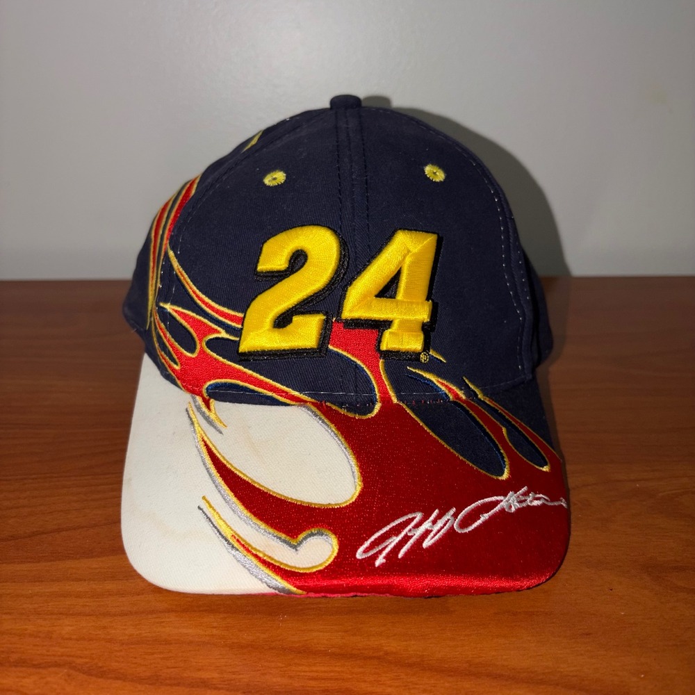 Vintage Jeff Gordon 24 NASCAR Hat Chase Authentics Dupont Flames Navy Red Cap